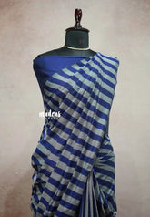 (PRE-BOOKING) Leela soft khadi - Blue and grey vertical stripes